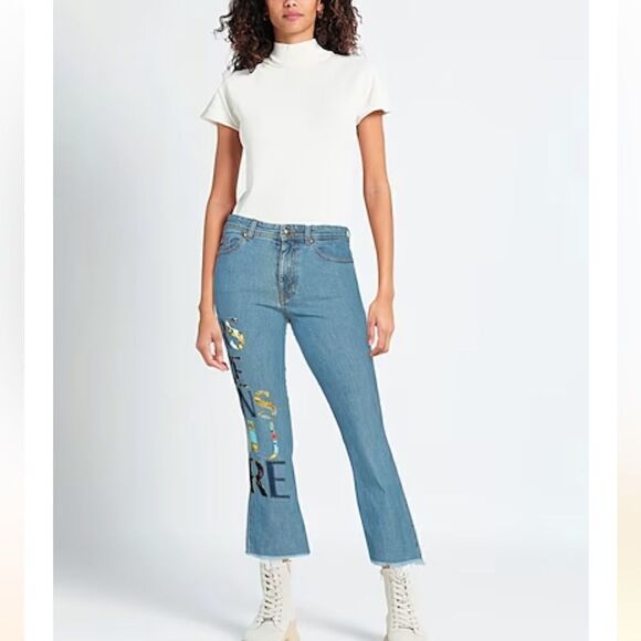 Versace Jeans Couture Brand Logo Appliqués High Waist Cropped Jeans.Size 27 - Picture 1 of 17